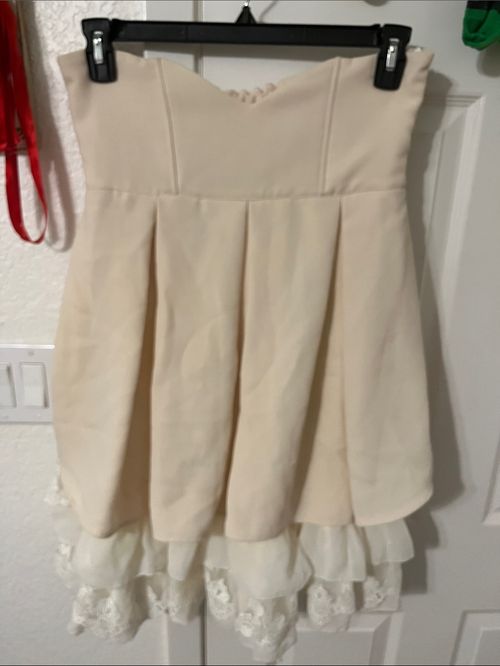 Strapless Cream Skater Dress with Lace Hem